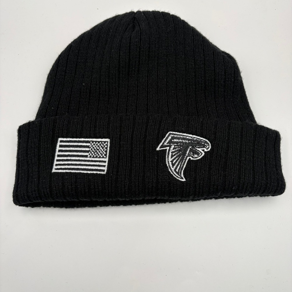 Black Atlanta Falcons NFL Cuffed Knit Beanie Hat with American Flag Patch
